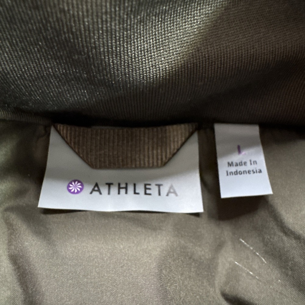 Athleta Women's Size Large Hooded Brown Puffer Vest Goose Down Zip - Picture 5 of 10